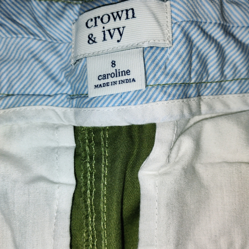 High-Rise Olive Green Embroidered Hem Women's Shorts - Picture 8 of 9